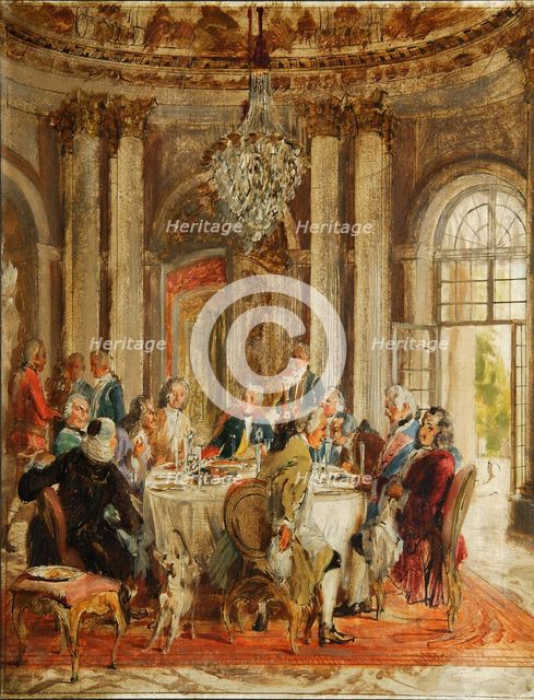 The Round Table of Frederick II at Sanssouci (sketch), 1848. Artist: Menzel, Adolph Friedrich, von (1815-1905)
