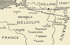 The Route of the Airmen Who Raided Dusseldorf and Cologne 1915. Creator: Unknown