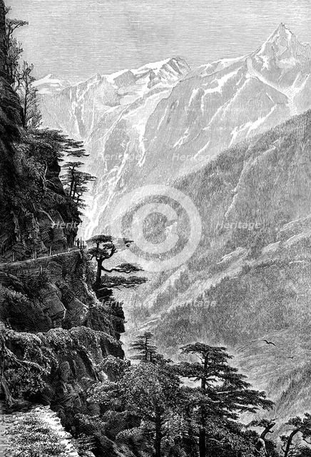 The route to Tibet, near Rogi, through the Upper Satlej Valley, 1895. Artist: Unknown