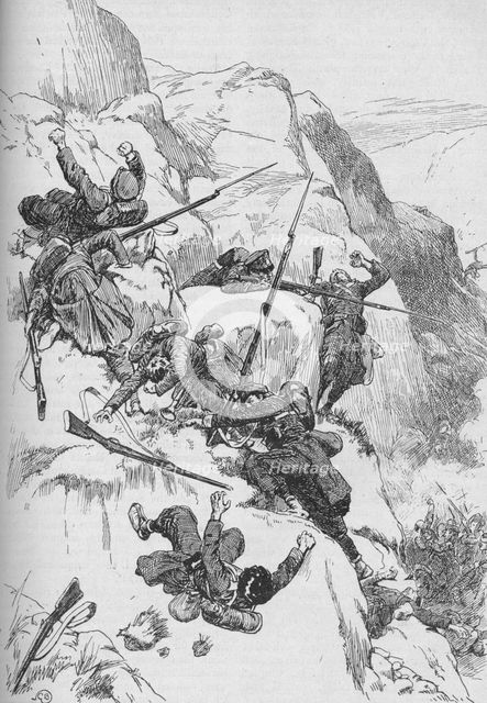 The Routed Spaniards Clambered Up The Rugged Sides 1902. Artist: GB.