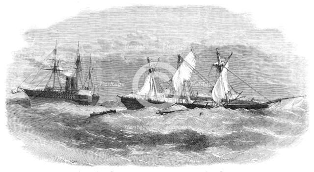 "The Rover's Bride" abandoned at sea - boat of the Royal Mail Steamer "Atrato" boarding, 1857. Creator: Unknown.