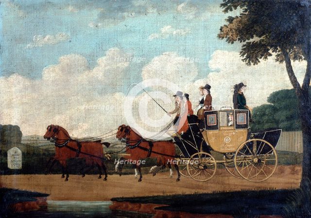 'The Royal Mail Coach, Chelmsford to London', 1799.  Artist: John Cordrey