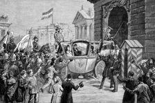 The Royal Marriage at Berlin: arrival of the newly married pair at the Grand Schloss, Potsdam, 1881. Creator: Unknown