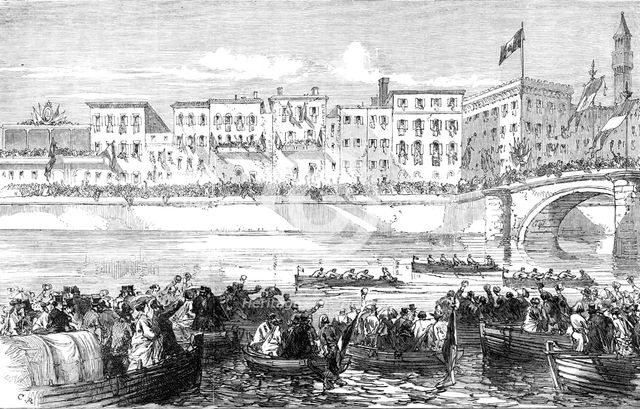 The Royal Marriage in Italy: regatta on the Arno, at Florence, 1868. Creator: Unknown.