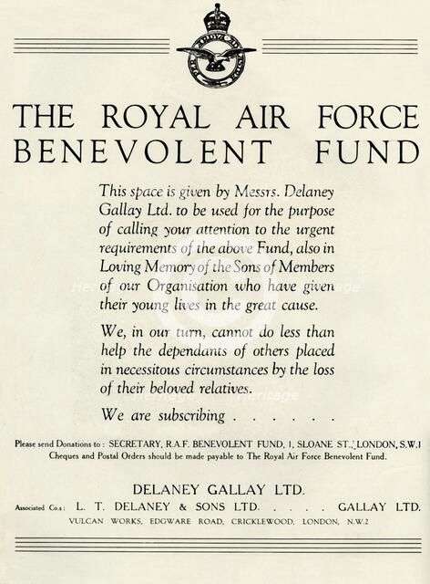 'The Royal Air Force Benevolent Fund', 1941. Creator: Unknown.