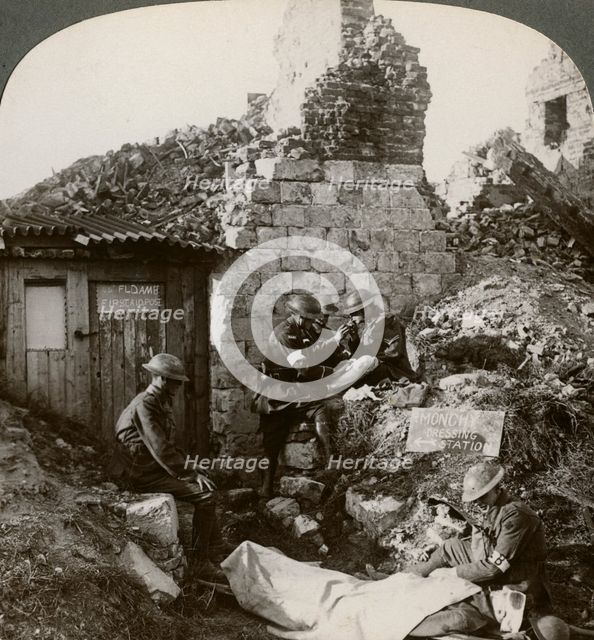 The Royal Army Medical Corps at Monchy dressing station, France, World War I, 1914-1918.Artist: Realistic Travels Publishers