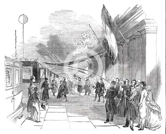 The Royal Arrival at the Farnborough Railway Station, 1844. Creator: Stephen Sly.