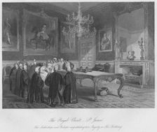 The Royal Closet. - St. James's. The Archbishops and Bishops congratulating her Majesty on Her Birt Artist: Henry Melville