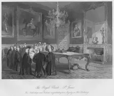 The Royal Closet. - St. James's. The Archbishops and Bishops congratulating her Majesty on Her Birt Artist: Henry Melville