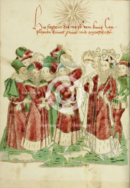 The Royal Couple with Astrologists; Barlaam und Josaphat, 1469. Creators: Hans Schilling, Diebolt Lauber.