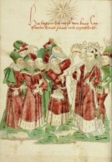The Royal Couple with Astrologists; Barlaam und Josaphat, 1469. Creators: Hans Schilling, Diebolt Lauber