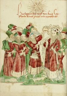 The Royal Couple with Astrologists; Barlaam und Josaphat, 1469. Creators: Hans Schilling, Diebolt Lauber