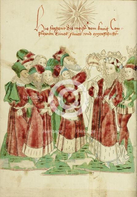 The Royal Couple with Astrologists; Barlaam und Josaphat, 1469. Creators: Hans Schilling, Diebolt Lauber.