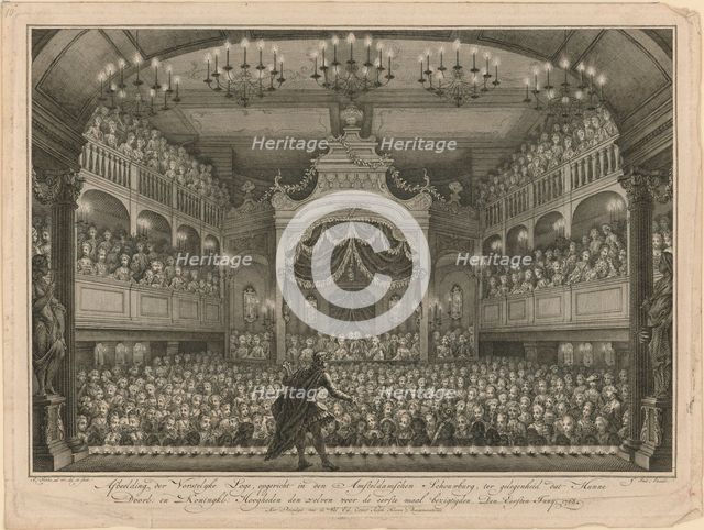 The royal couple at the theater performance in the Amsterdam Schouwburg on June 1, 1768, 1768.