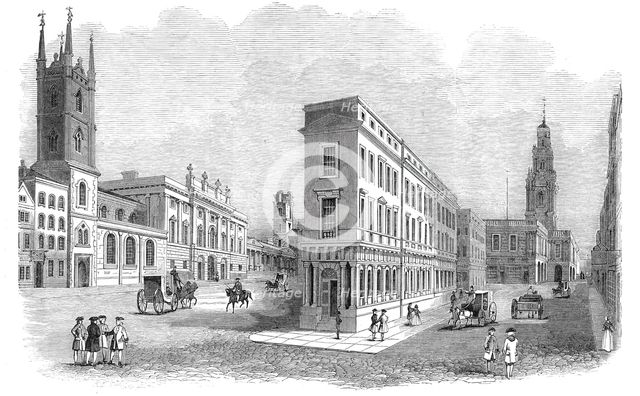 The Royal Exchange and Bank buildings, in 1780, 1844. Creator: Unknown.