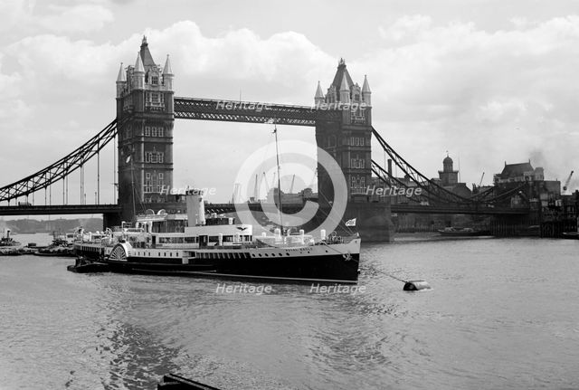The 'Royal Eagle' paddle steamer with Tower Bridge in the background, London, c1945-c1965 Artist: SW Rawlings