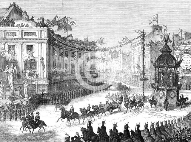 The Royal Entry into London: the procession in Oxford-Circus, 1874. Creator: Unknown.