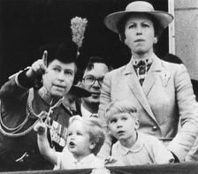 The Royal family watch a RAF flyby from the balcony of Buckingham Palace, 14th June 1980