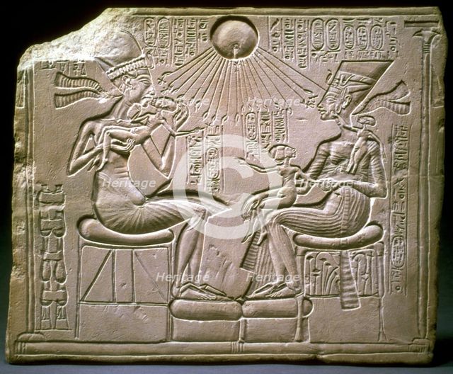 The royal family: Akhenaten, Nefertiti and their children, ca 1350 BC. Artist: Ancient Egypt  