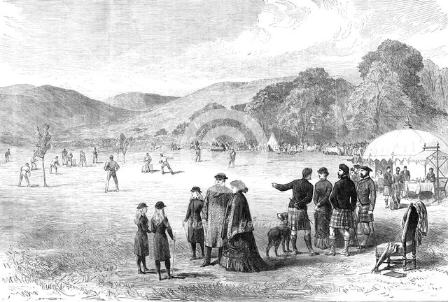 The Royal Family in the Highlands: cricket-match at Balmoral - Balmoral against Abergeldie, 1881. Creator: Unknown.
