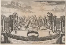 The royal family sitting under a canopy, watching dancers perform the opening ballet o..., ca. 1700. Creator: Johann Ulrich Kraus