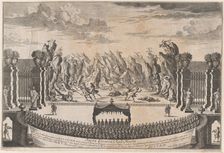 The royal family sitting under a canopy, watching dancers perform the opening ballet o..., ca. 1700. Creator: Johann Ulrich Kraus