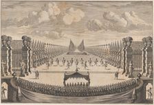 The royal family sitting under a canopy, watching dancers perform the final ballet of ..., ca. 1700. Creator: Johann Ulrich Kraus