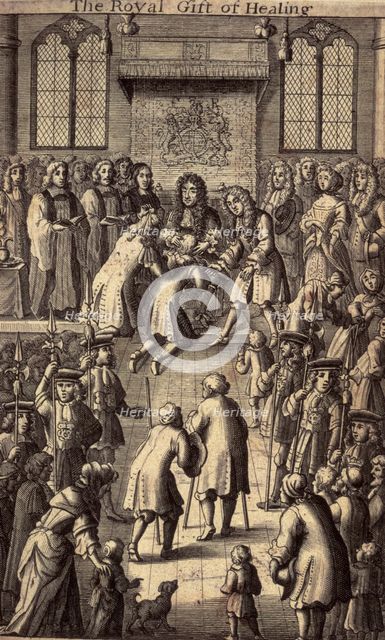 'The Royal Gift of Healing', King Charles II healing the sick, 1684.  Creator: Unknown.