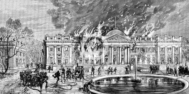 The Royal Palace of Laeken, Brussels, destroyed by fire, 1890. Creator: R. Taylor.