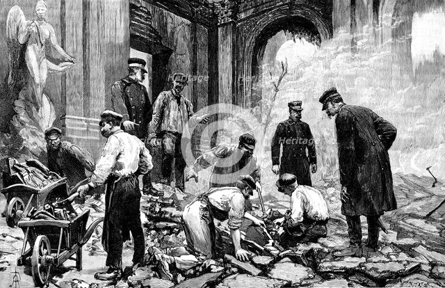 The Royal Palace of Laeken, Brussels, destroyed by fire: searching for valuables, 1890. Creator: R. Taylor.