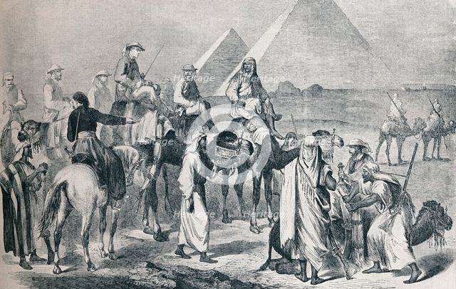The royal party leaving the encampment at Giza, Egypt, c1861 (1910). Creator: Unknown.