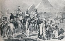 The royal party leaving the encampment at Giza, Egypt, c1861 (1910). Creator: Unknown