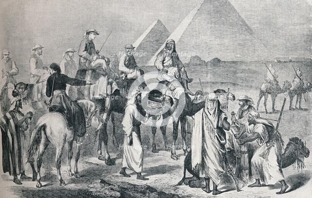 The royal party leaving the encampment at Giza, Egypt, c1861 (1910). Creator: Unknown.