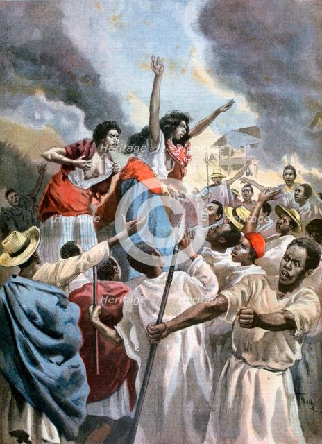 The royal princesses preaching the holy war in Madagascar, 1894. Artist: Oswaldo Tofani