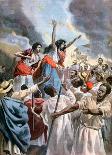 The royal princesses preaching the holy war in Madagascar, 1894. Artist: Oswaldo Tofani