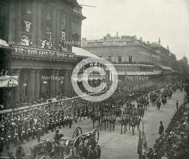 'The Royal Procession: Aides-De-Camp Passing the United Service Club', (c1897). Artist: E&S Woodbury.