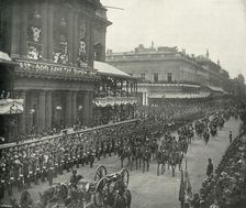 The Royal Procession: Aides-De-Camp Passing the United Service Club (c1897). Artist: E&S Woodbury