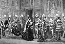 The royal procession in Westminster Palace on the way to the House of Lords, 1886, (1900)