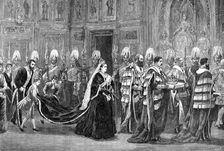 The royal procession in Westminster Palace on the way to the House of Lords, 1886, (1900)