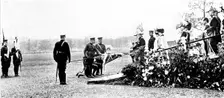 The Royal Review...in Worsley Park:...the King touching the staffs..., 1909. Creator: Topical Press Agency