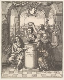 The Royal Society, frontispiece to Thomas Sprat, "The History of the Royal Society of Lond..., 1667. Creator: Wenceslaus Hollar