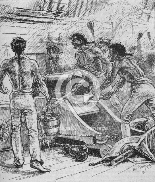 'The 'Royal Sovereigns' Stuck To Their Guns, and Fought Them Like Fiends', 1902. Artist: Paul Hardy.