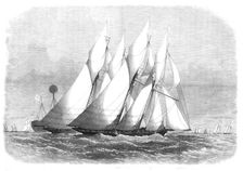 The Royal Thames Yacht Club schooner-match:...Cambria and Witchcraft rounding the Mouse Light, 1869. Creators: Edwin Weedon, Unknown