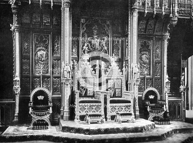 The Royal Throne, House of Lords, Westminster, c1905.Artist: John Benjamin Stone