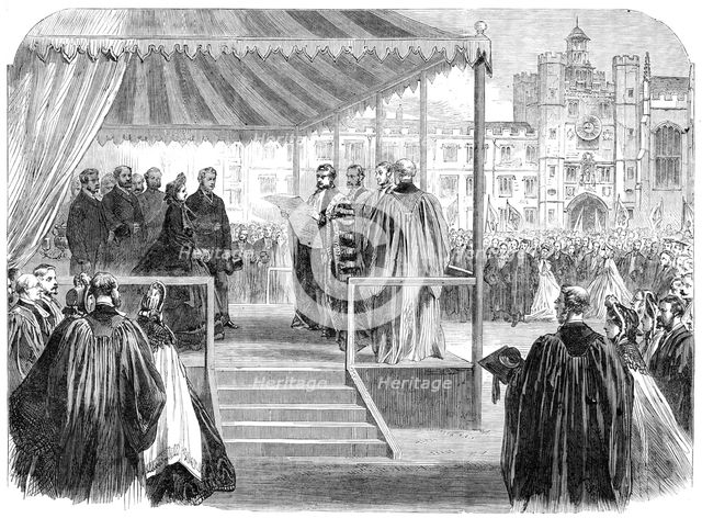 The Royal Visit to Cambridge: presentation of the university address to the Prince And..., 1864. Creator: Unknown.