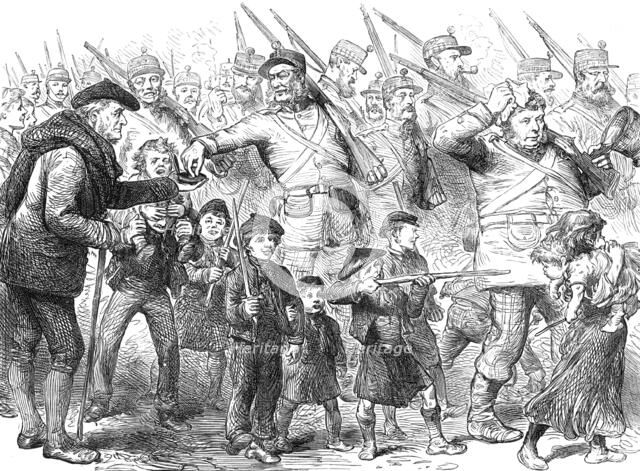The Royal Visit to Edinburgh: The Scottish Volunteers - The March-Out, 1881. Creator: Unknown.