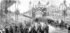 The Royal Visit to Swansea: singing the "Welcome, Prince!" at the Masonic Stands, 1881. Creator: Unknown