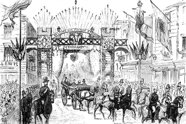 The Royal Visit to Swansea: the procession passing down High-Street, 1881. Creator: Unknown.