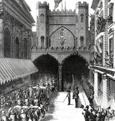 The Royal Visit to the City: Arrival of the Prince and Princess of Wales at Guildhall Yard, 1876. Creator: Unknown