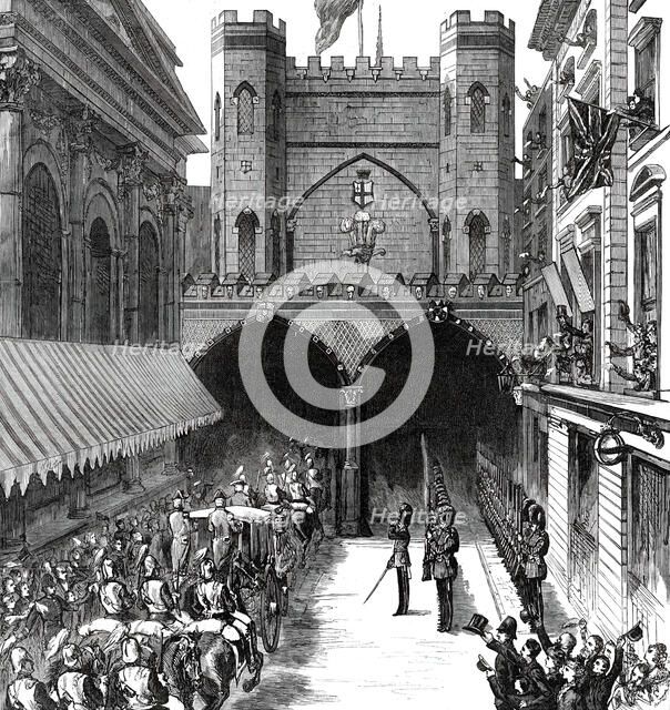 The Royal Visit to the City: Arrival of the Prince and Princess of Wales at Guildhall Yard, 1876. Creator: Unknown.